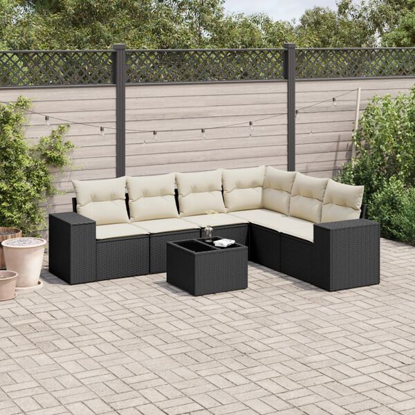 vidaXL 7 Piece Garden Sofa Set with Cushions Black Poly Rattan