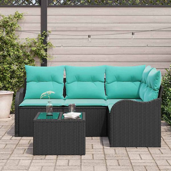 vidaXL Garden Sofa Set with Cushion 5 pcs Black Poly rattan