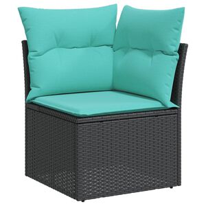 vidaXL Garden Sofa Corner with Cushions Black Poly Rattan