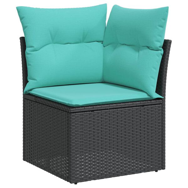 vidaXL Garden Sofa Corner with Cushions Black Poly Rattan
