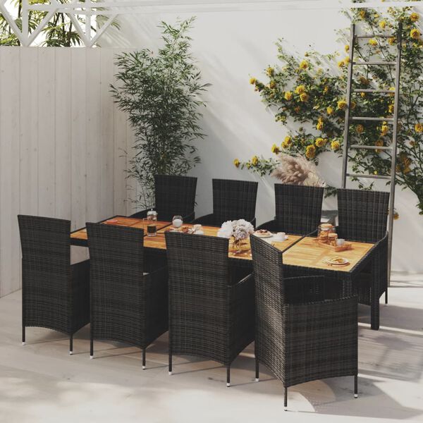 vidaXL 9 Piece Outdoor Dining Set with Cushions Poly Rattan Black