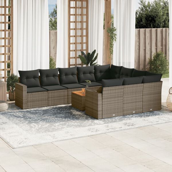 vidaXL 11 Piece Garden Sofa Set with Cushions Grey Poly Rattan