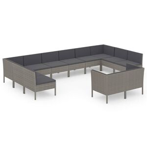 vidaXL 12 Piece Garden Lounge Set with Cushions Poly Rattan Grey