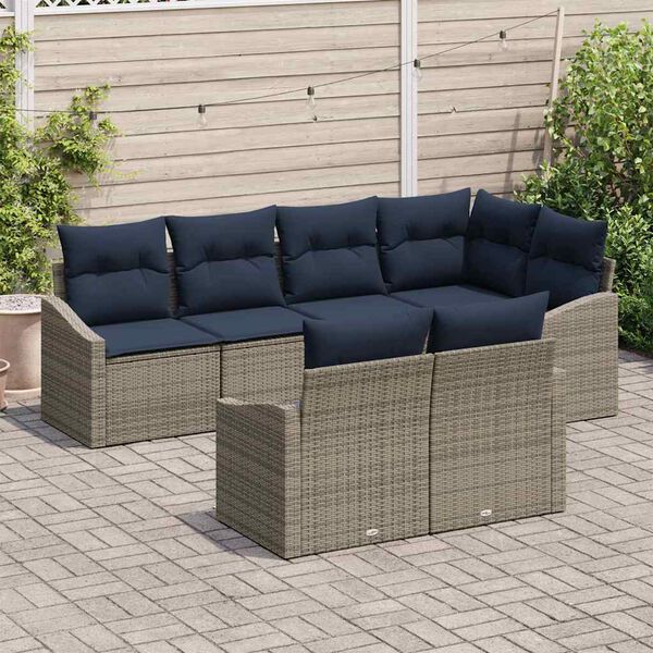 vidaXL Sofa Set with Cushion 7 pcs Grey Poly Rattan