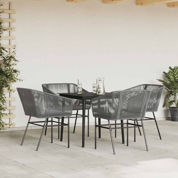 vidaXL 5 Piece Garden Dining Set with Cushions Grey Poly Rattan Glass