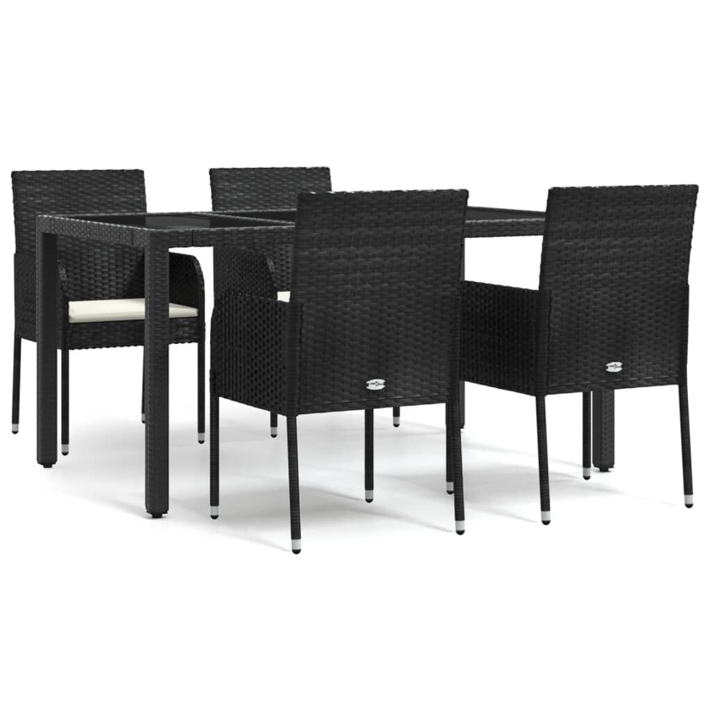 vidaXL 5 Piece Garden Dining Set with Cushions Black Poly Rattan