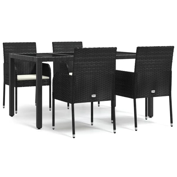 vidaXL 5 Piece Garden Dining Set with Cushions Black Poly Rattan