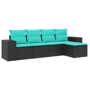 vidaXL 5 Piece Garden Sofa Set with Cushions Black Poly Rattan