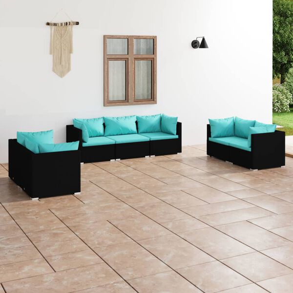 vidaXL 7 Piece Garden Lounge Set with Cushions Poly Rattan Black