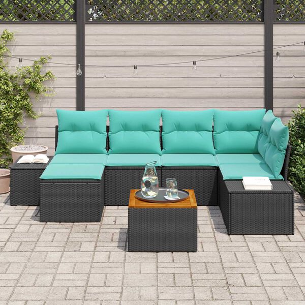 vidaXL Garden Sofa Set 7 pcs Black, turquoise