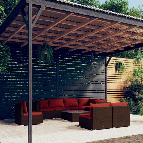 vidaXL 9 Piece Garden Lounge Set with Cushions Poly Rattan Brown
