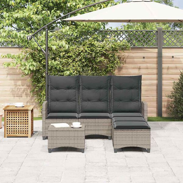 vidaXL 3 Piece Garden Sofa Set with Cushions L-shaped Grey Poly Rattan
