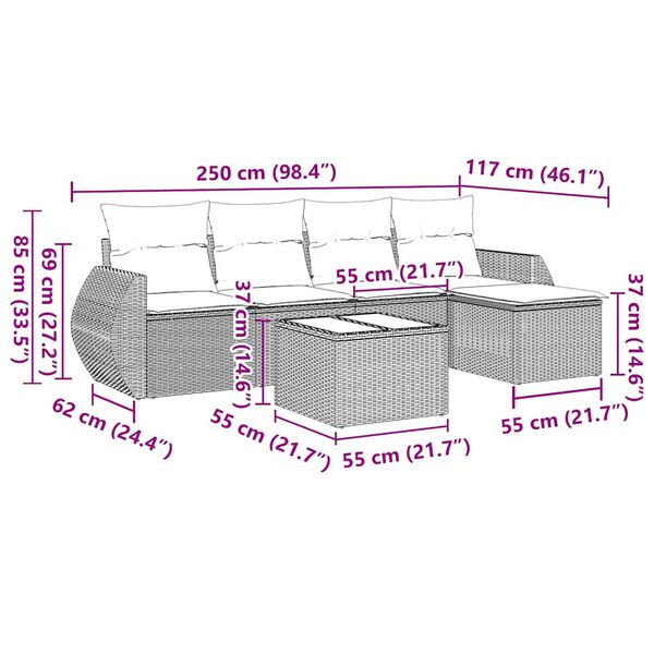 vidaXL 6 Piece Garden Sofa Set with Cushions Black Poly Rattan