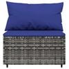 vidaXL Garden Middle Sofa with Cushions Grey Poly Rattan