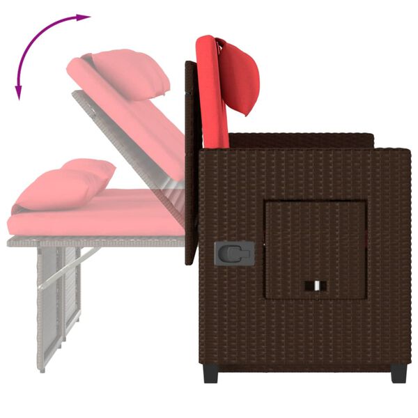 vidaXL Reclining Garden Bench with Cushions Brown Poly Rattan