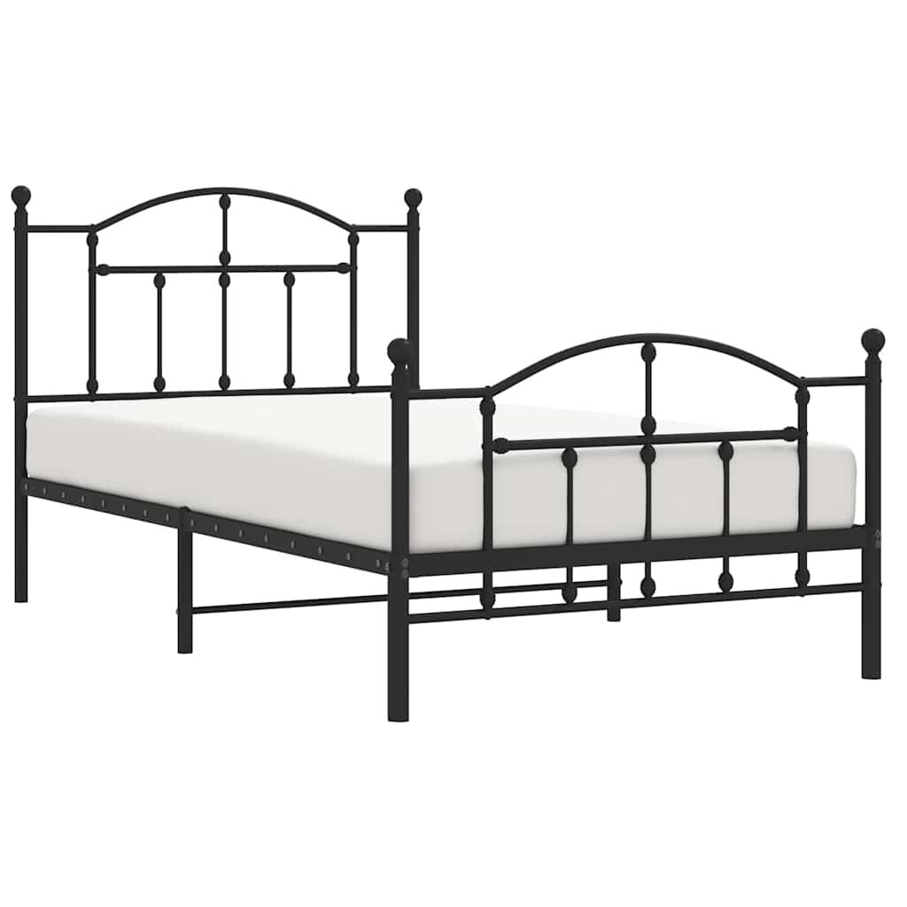 vidaXL Metal Bed Frame without Mattress with Footboard Black 100x190cm