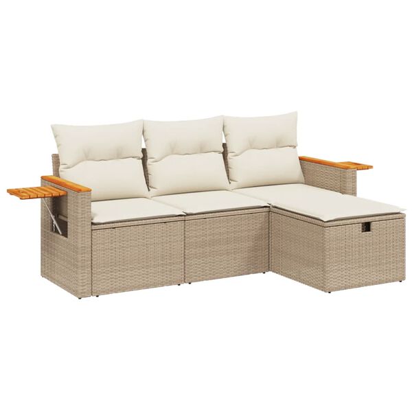 vidaXL 4 Piece Garden Sofa Set with Cushions Beige Poly Rattan