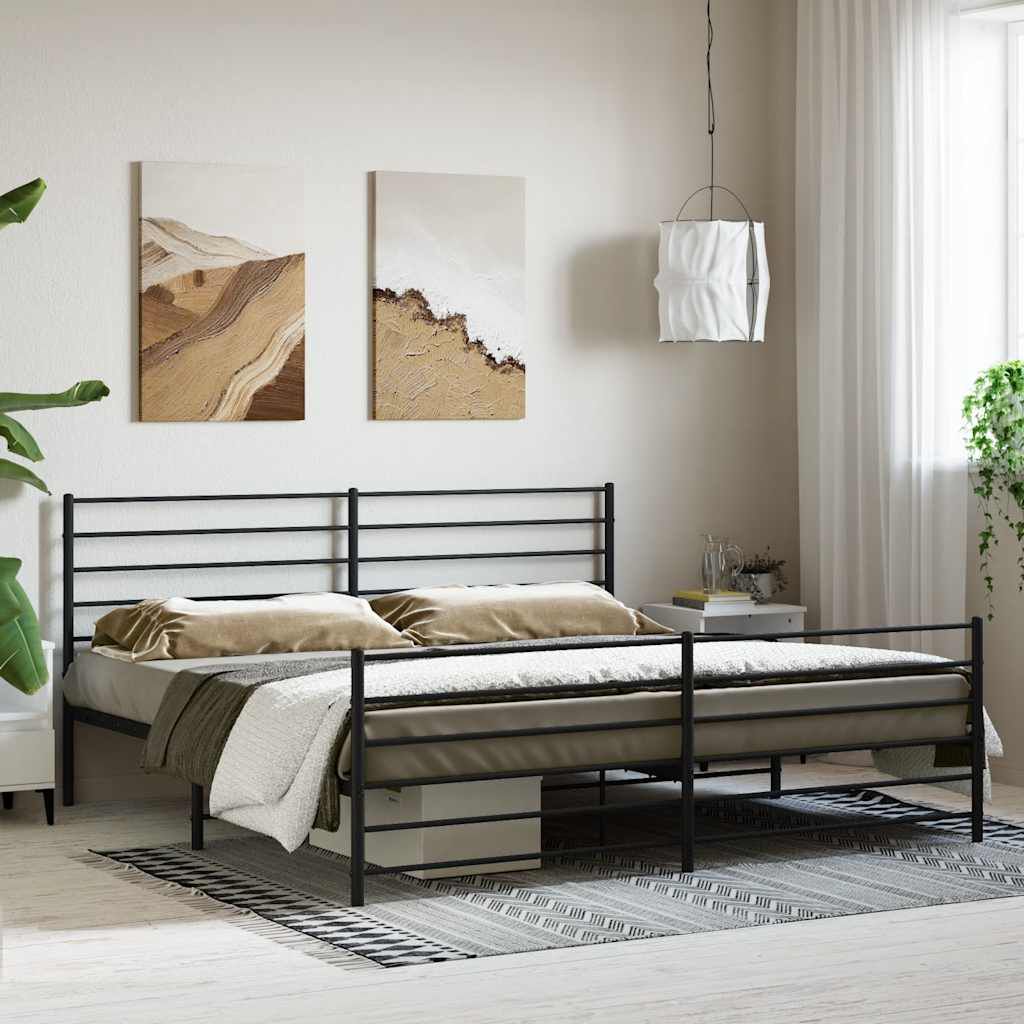 vidaXL Metal Bed Frame without Mattress with Footboard Black 193x203cm
