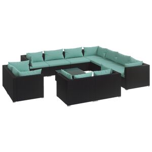 vidaXL 12 Piece Garden Lounge Set with Cushions Black Poly Rattan