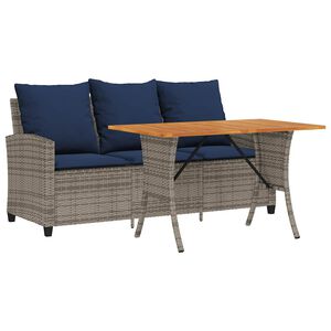 vidaXL Garden Sofa 3-Seater with Cushions&Table Grey Poly Rattan