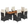 vidaXL 7 Piece Garden Dining Set with Cushions Black Poly Rattan