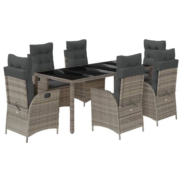 vidaXL 7 Piece Garden Dining Set with Cushions Grey Poly Rattan