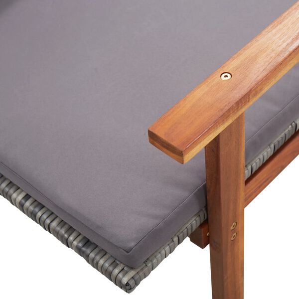 vidaXL Sun Lounger with Cushion Poly Rattan and Solid Acacia Wood Grey