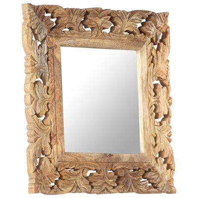 vidaXL Hand Carved Mirror Brown 50x50 cm Solid Mango Wood