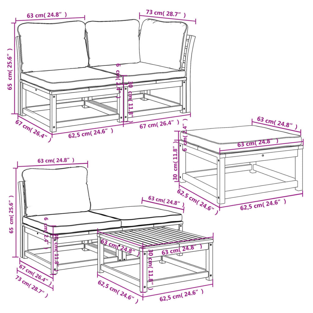 vidaXL 6 Piece Garden Lounge Set with Cushions Solid Wood Acacia