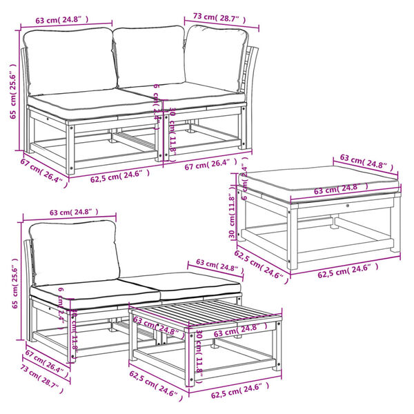 vidaXL 6 Piece Garden Lounge Set with Cushions Solid Wood Acacia