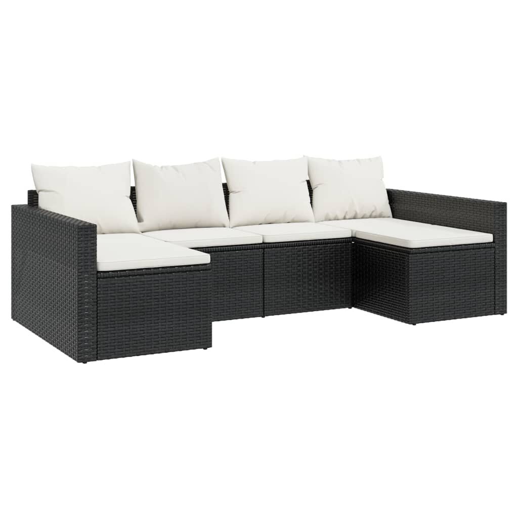 vidaXL 2 Piece Garden Lounge Set with Cushions Black Poly Rattan