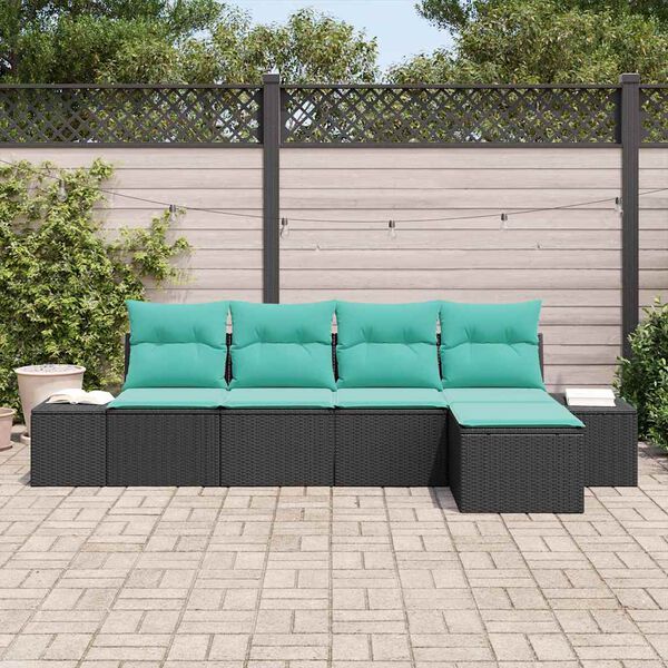 vidaXL Sofa Set with Cushion 5 pcs Black Poly Rattan
