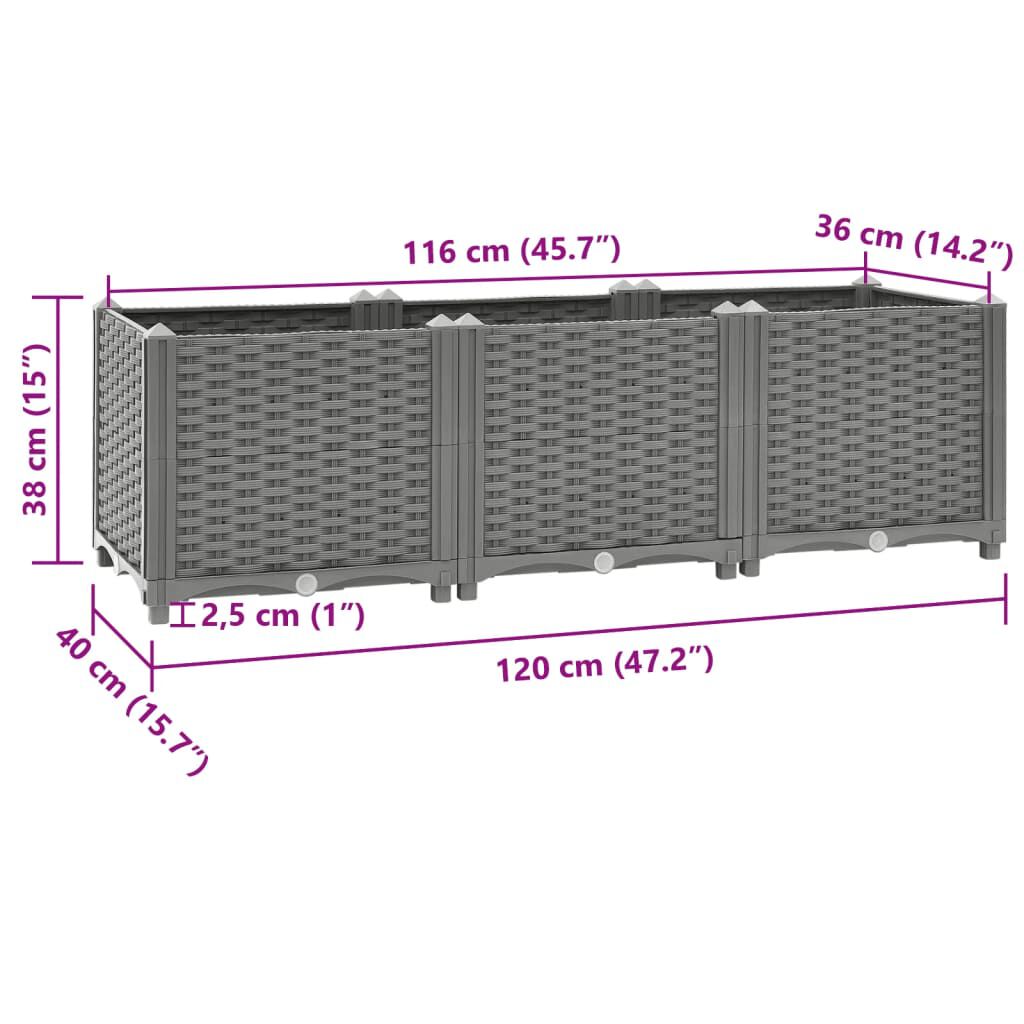 vidaXL Raised Bed 120x40x38 cm Polypropylene