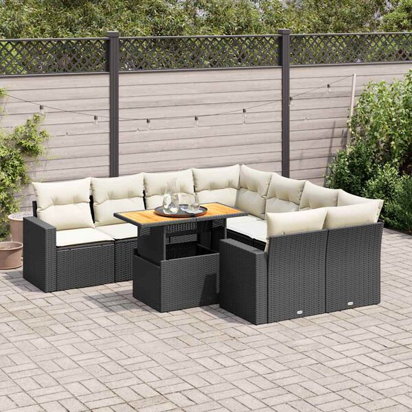 vidaXL 9 Piece Garden Sofa Set with Cushions Black Poly Rattan