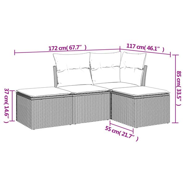vidaXL 4 Piece Garden Sofa Set with Cushions Grey Poly Rattan