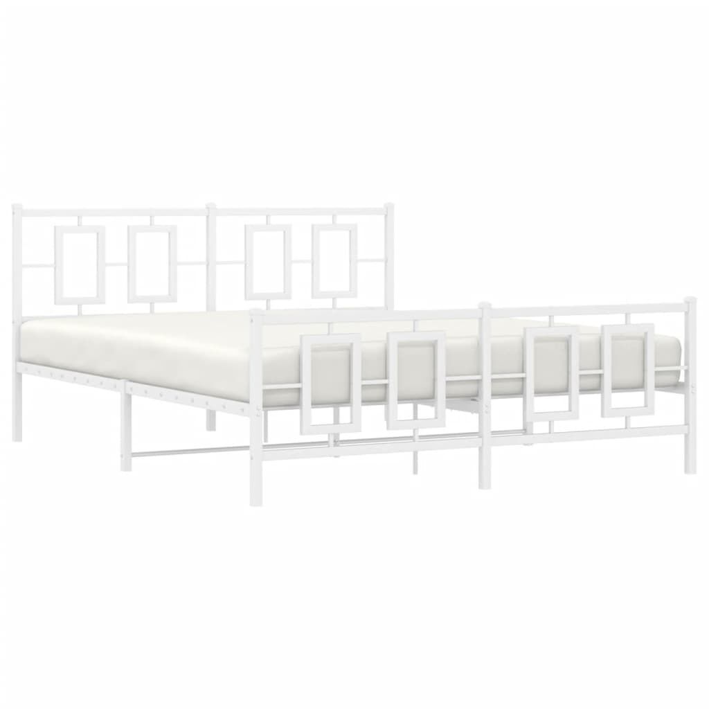 vidaXL Metal Bed Frame without Mattress with Footboard White 150x200cm