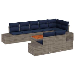 vidaXL Garden Sofa Set with Cushion 9 pcs Grey Poly Rattan