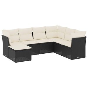 vidaXL 7 Piece Garden Sofa Set with Cushions Black Poly Rattan