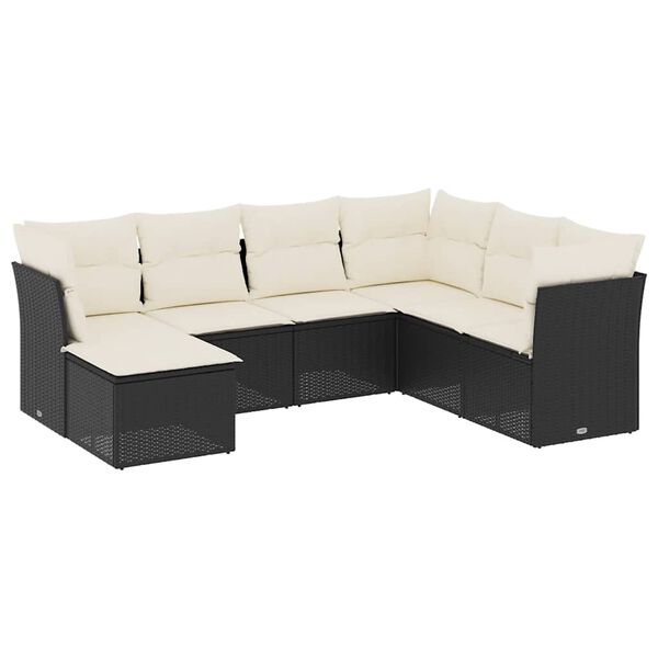 vidaXL 7 Piece Garden Sofa Set with Cushions Black Poly Rattan