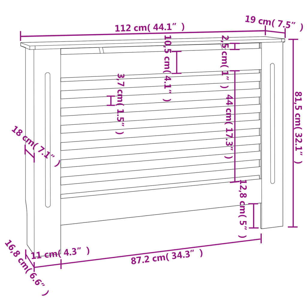 vidaXL Radiator Cover White 112x19x81.5 cm MDF