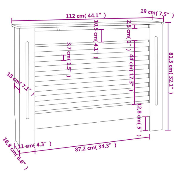 vidaXL Radiator Cover White 112x19x81.5 cm MDF