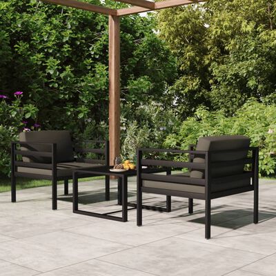 vidaXL 3 Piece Garden Lounge Set with Cushions Aluminium Anthracite