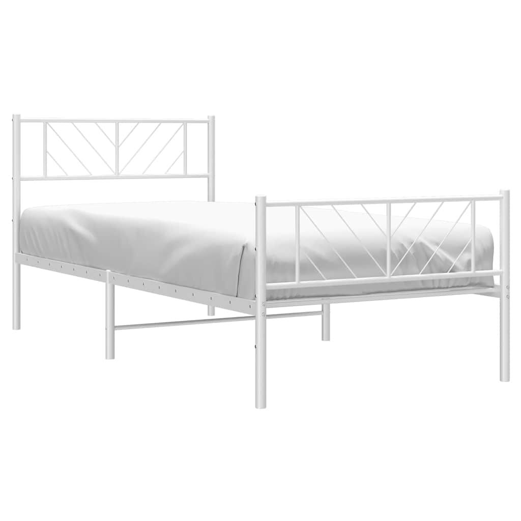 vidaXL Metal Bed Frame without Mattress with Footboard White 100x190cm