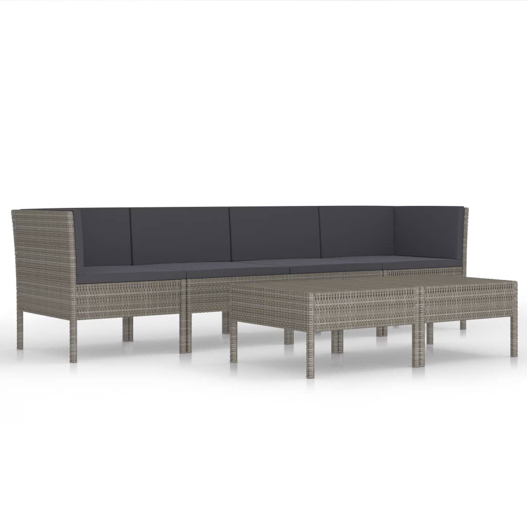 vidaXL 6 Piece Garden Lounge Set with Cushions Poly Rattan Grey
