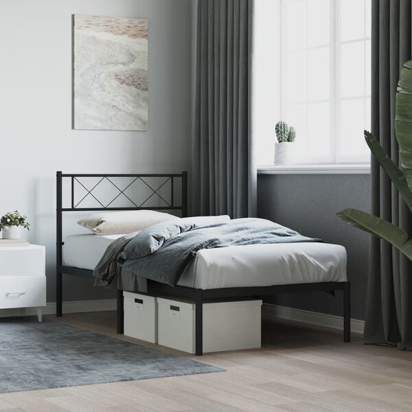 vidaXL Metal Bed Frame without Mattress with Headboard Black 100x190cm