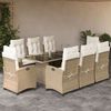 vidaXL 9 Piece Garden Dining Set with Cushions Beige Poly Rattan
