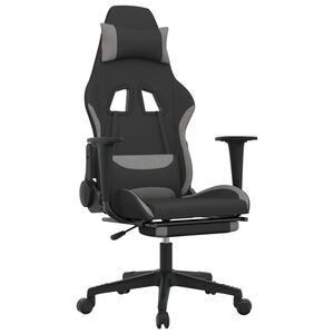 vidaXL Gaming Chair with Footrest Black and Light Grey Fabric