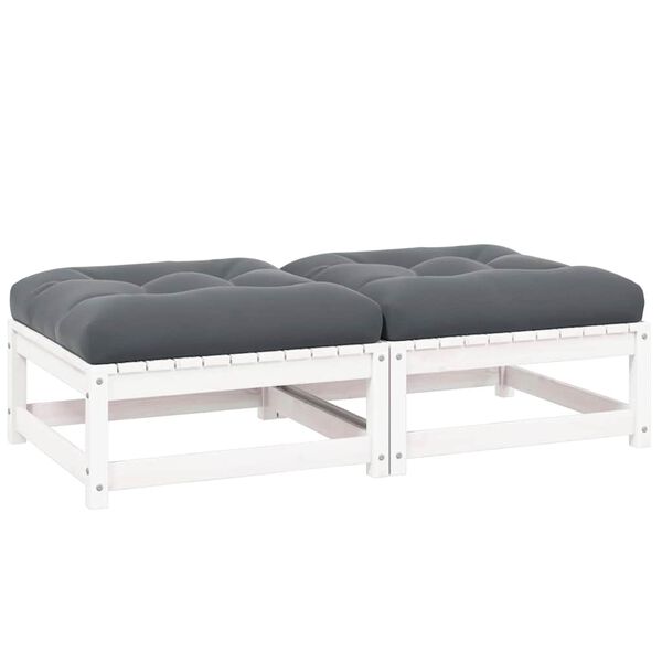 vidaXL Garden Footstools with Cushions 2 pcs White Solid Pinewood