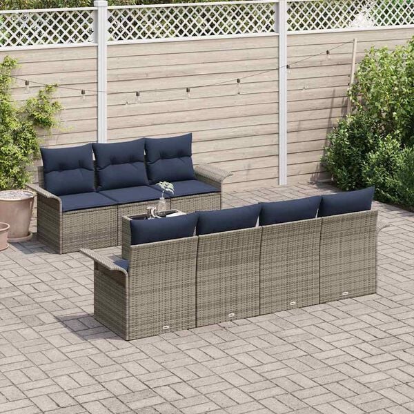 vidaXL 8 Piece Garden Sofa Set with Cushions Grey Poly Rattan