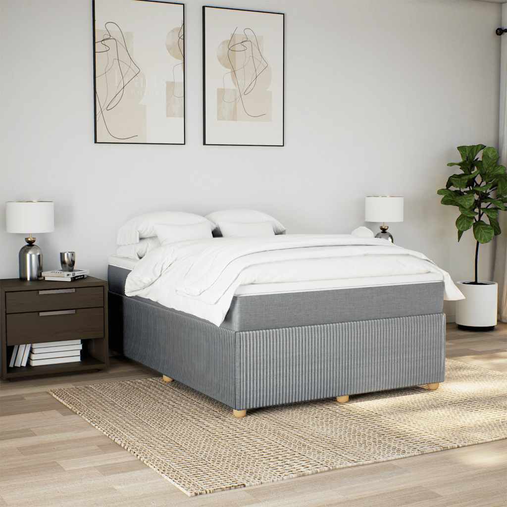 vidaXL Box Spring Bed with Mattress Light Grey King Fabric
